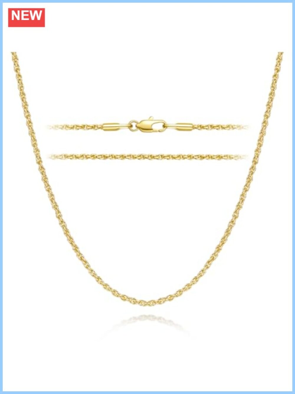 14K Gold Plated Rope Chain Necklace 20 Inch Women's Everyday Jewelry